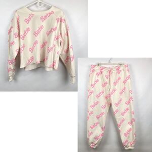Forever 21 Barbie Women's 1X Crop Sweatshirt & Sweatpants Jogging Suit Set